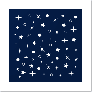 Blue night sky stars pattern Posters and Art